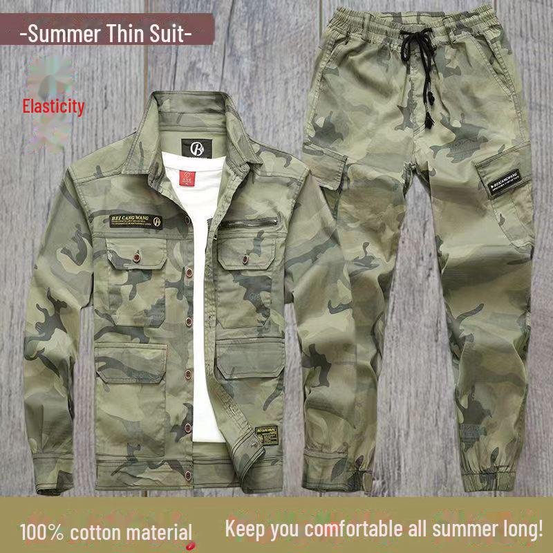 Мужская летняя эластичная рабочая одежда с длинными рукавами Beicangwang: Износостойкий, дышащий рабочий костюм для электросварки