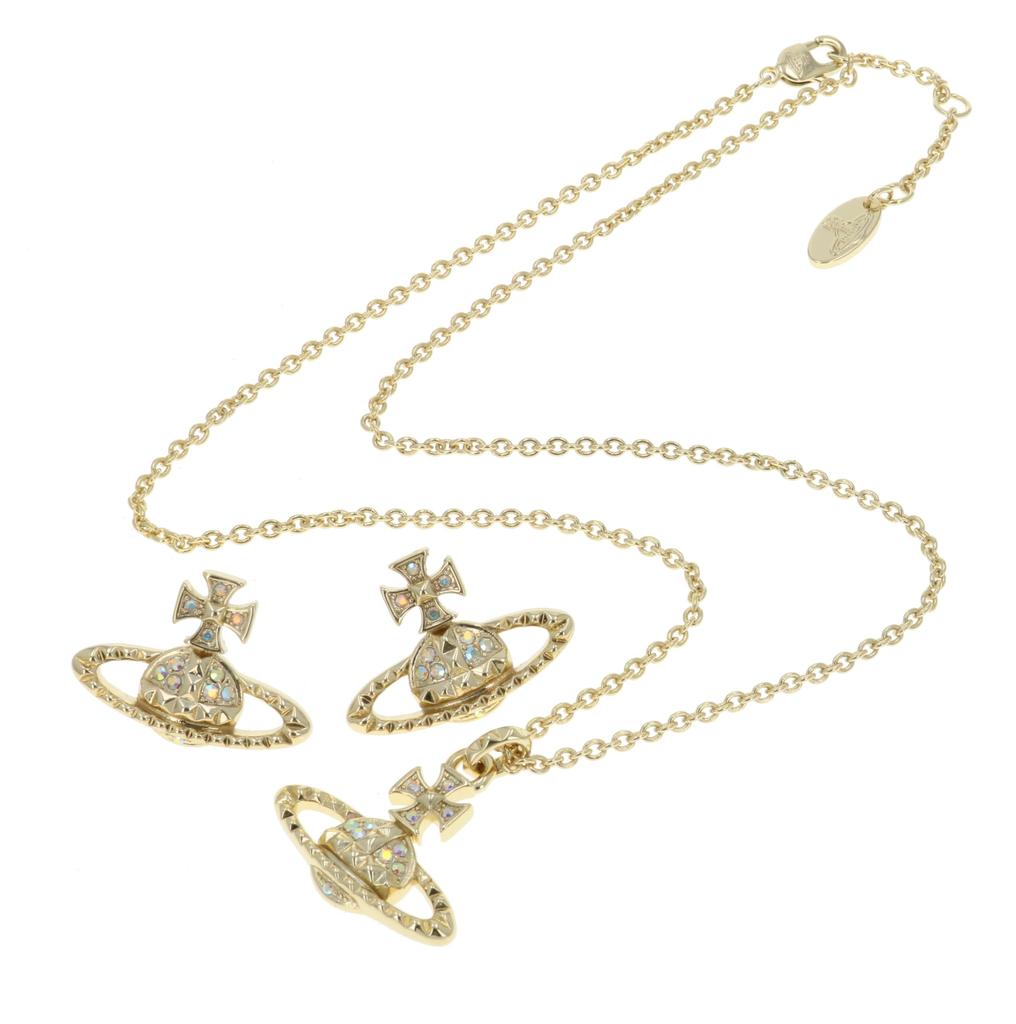 Vivienne Westwood Mayfair Bass Relief Necklace and Earrings 63020052 R Set, Brass, Women's, & 62010029, [Used]