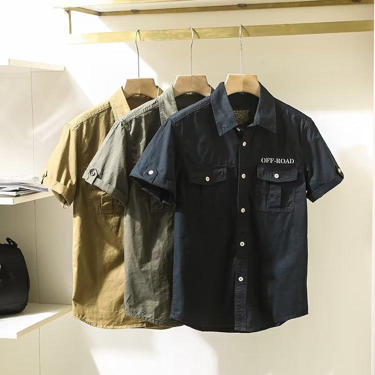 Men's Casual Solid Color Short-Sleeve Lapel Shirt