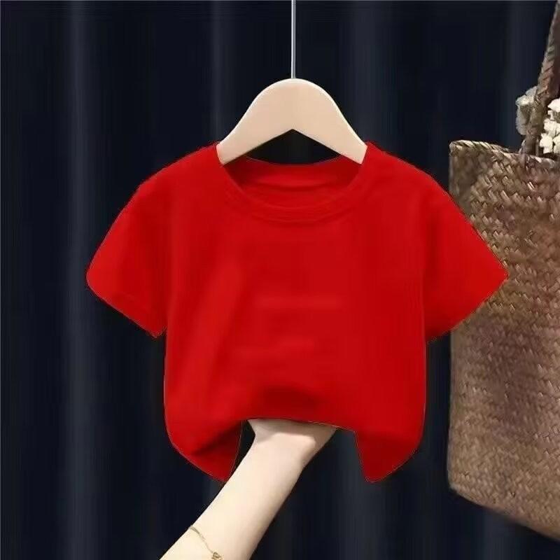 Летняя однотонная футболка с коротким рукавом для детей Мальчики Девочки Круглый вырез Дышащий Базовый слой Верх
