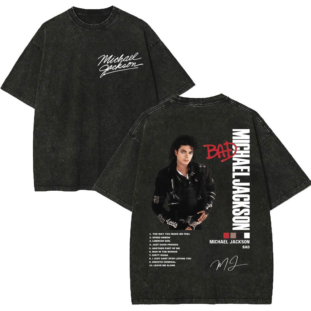 Vintage Washed 90s Rock Singer Michael Jackson Tshirt Fashion Hip Hop Short Sleeve Tshirts Men Women Oversized Cotton T Shirt