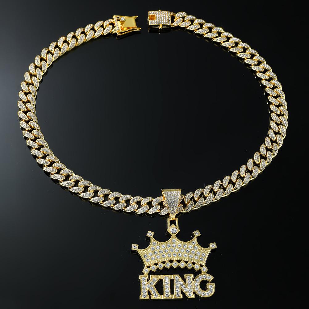 KING Буква Корона Кубинская цепочка ювелирные изделия, мужская уличная крутая бриллиантовая подвеска европейское и американское хип-хоп ожерелье