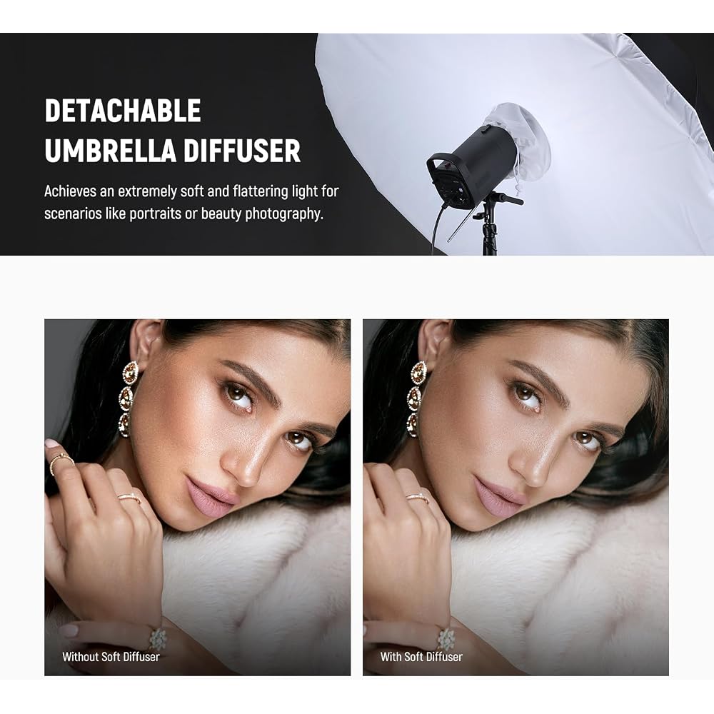 NEEWER 51"/130cm Parabolic Reflective Umbrella for Photography, White Inner/Diffuser Cover/Bag Included, Soft Lighting, Quick Folding, for Camera/Phot