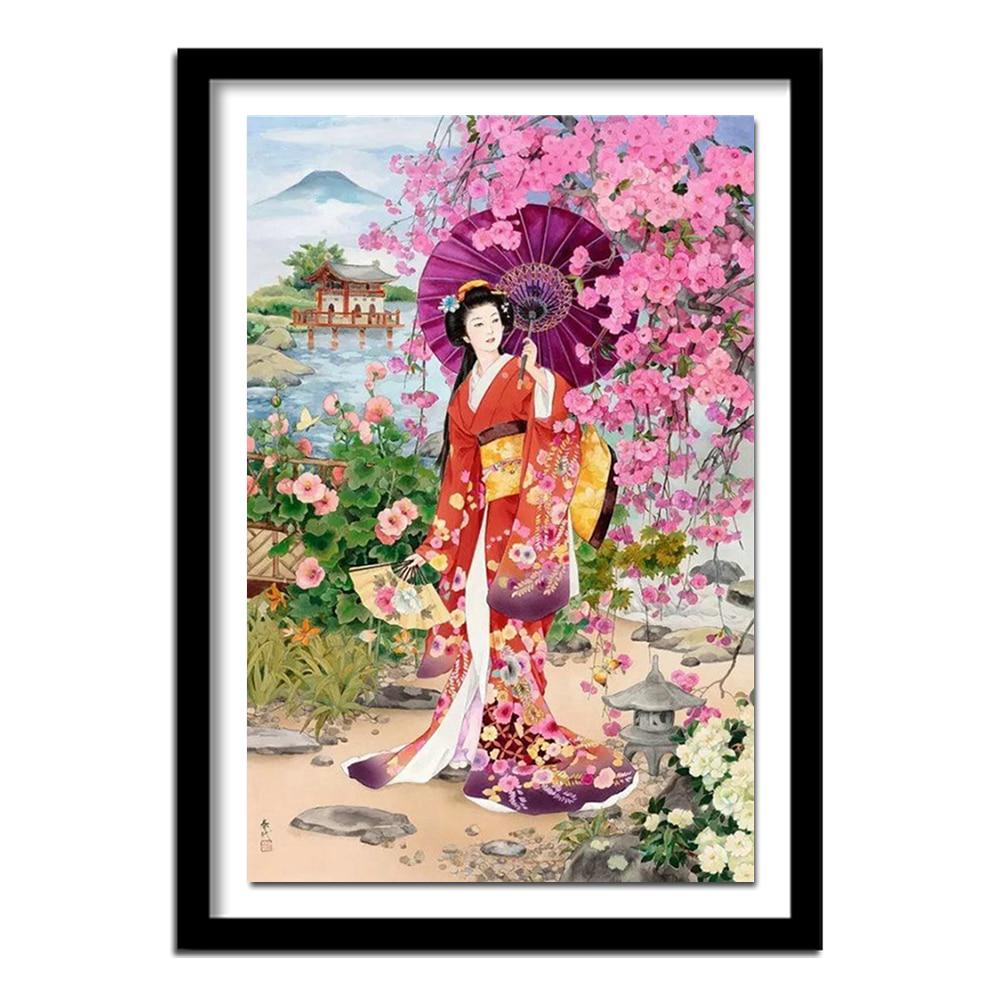 Полный круглый дрель 5D DIY Алмазная картина «Японские женщины» Вышивка крестом Домашний декор Подарок