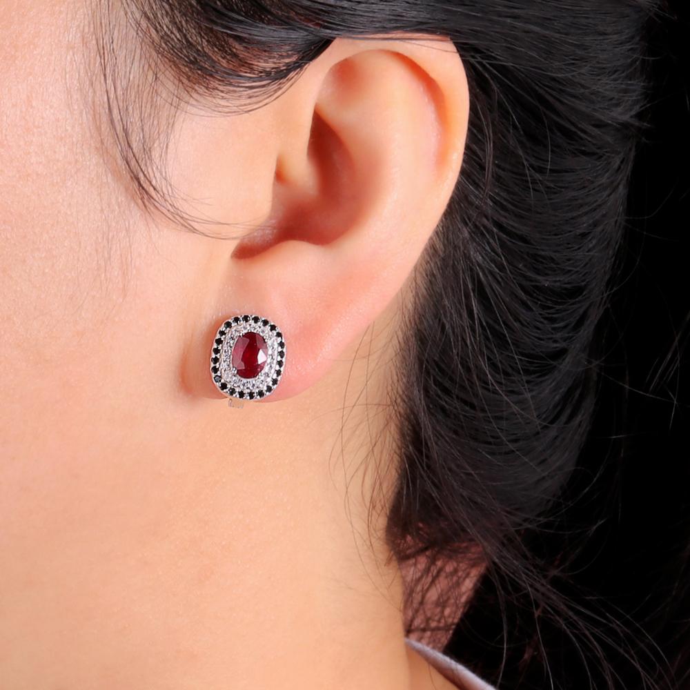 925 Sterling Silver Light Luxury Fashion Natural Filled Ruby Earrings for Women's & Lady Fine Jewelry Birthday Party Gift