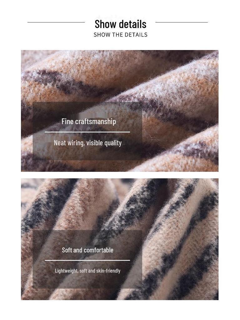 Korean Retro Striped Imitation Cashmere Scarf for Women