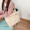 Elegant Pearl Beige Bow Tote Bag Lovely Embroidered Canvas School Bag For Girls