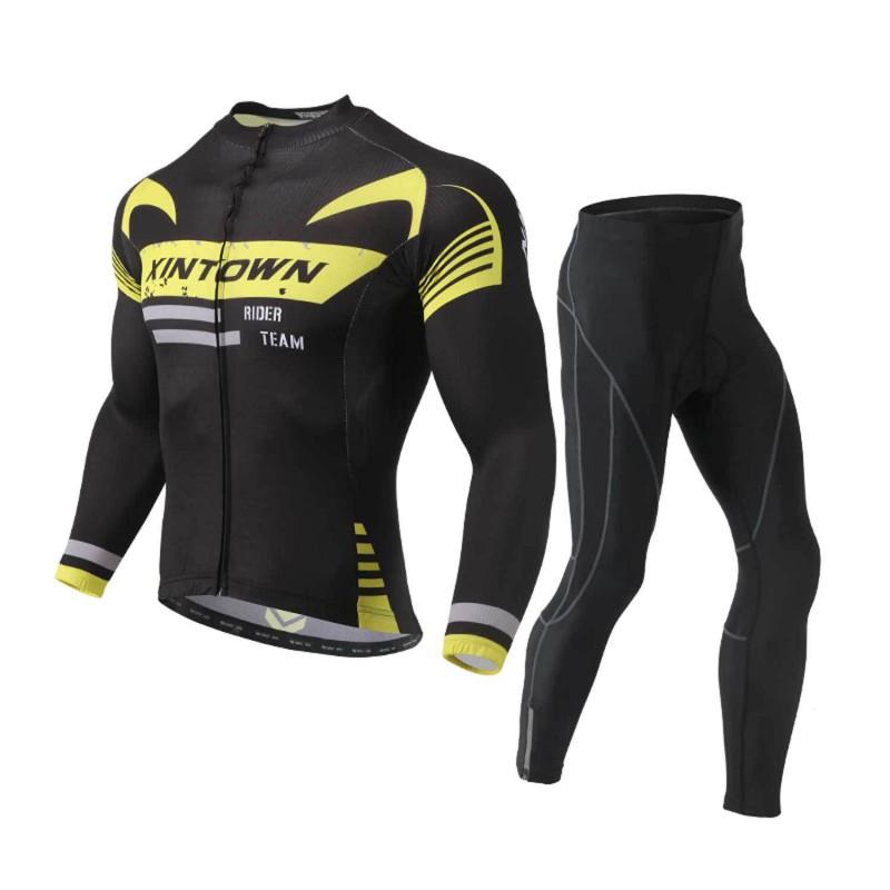 Mens Long Sleeve Cycling Jersey Set Mountain Bike Clothing With Silicone Pad