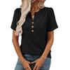 Summer Round Neck Short Sleeved Flower Jacquard Top Button T-shirt for Women Shirt
