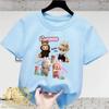 2025 Новая детская футболка Модный и универсальный стиль С принтом Happy LABUBU Круглый вырез Короткий рукав Повседневный топ для девочек