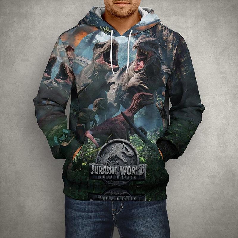 Осенние мужские толстовки с капюшоном, топы с парком Юрского периода, пуловер с 3D принтом, модная одежда, повседневные толстовки с изображением Мира Юрского периода, уличная одежда, пальто с динозавром