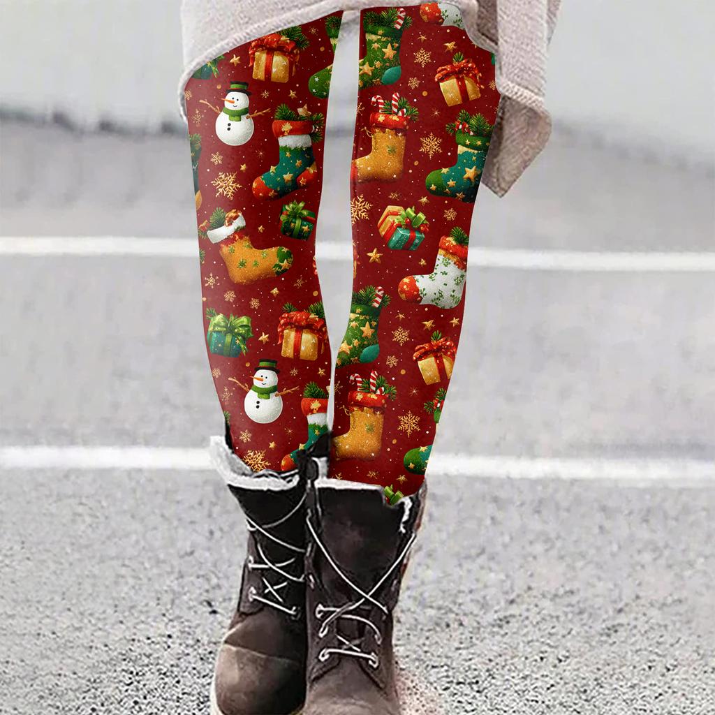 Женские рождественские облегающие эластичные повседневные брюки для йоги