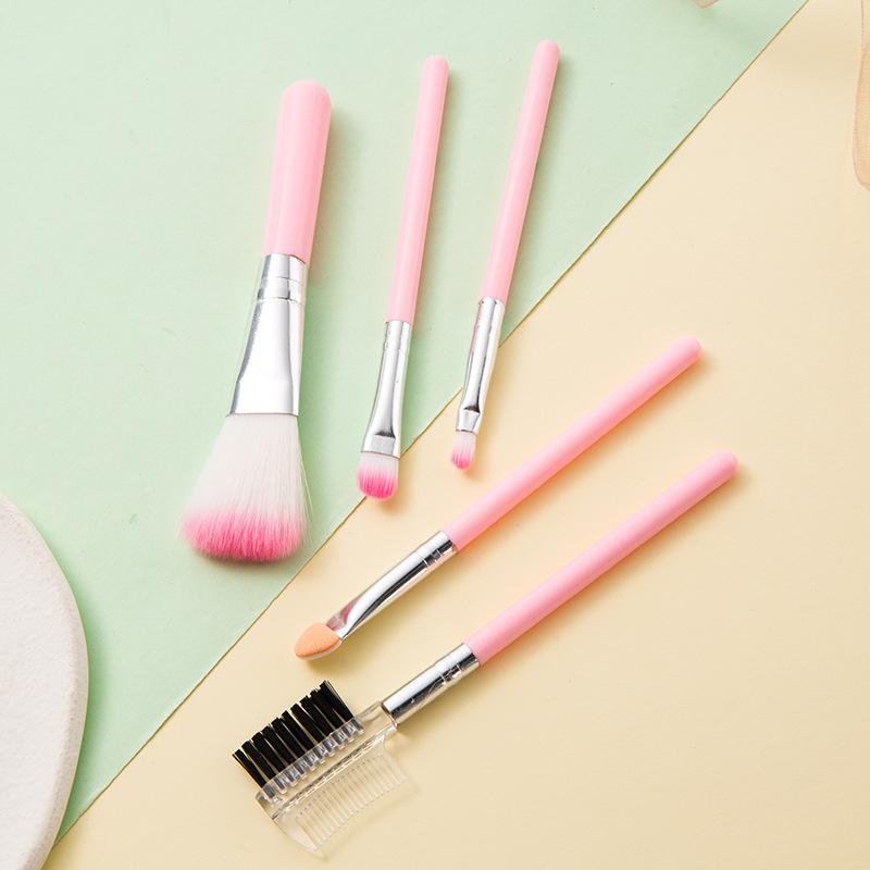 5Pcs Makeup Brush Set Portable Blush Brush Pink Makeup Brush Eyeshadow Brush
