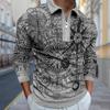 Polo Shirts Men Long Sleeve Precision Clock Print New Men's Polo Shirt Long Sleeve Zipper T-shirt Top