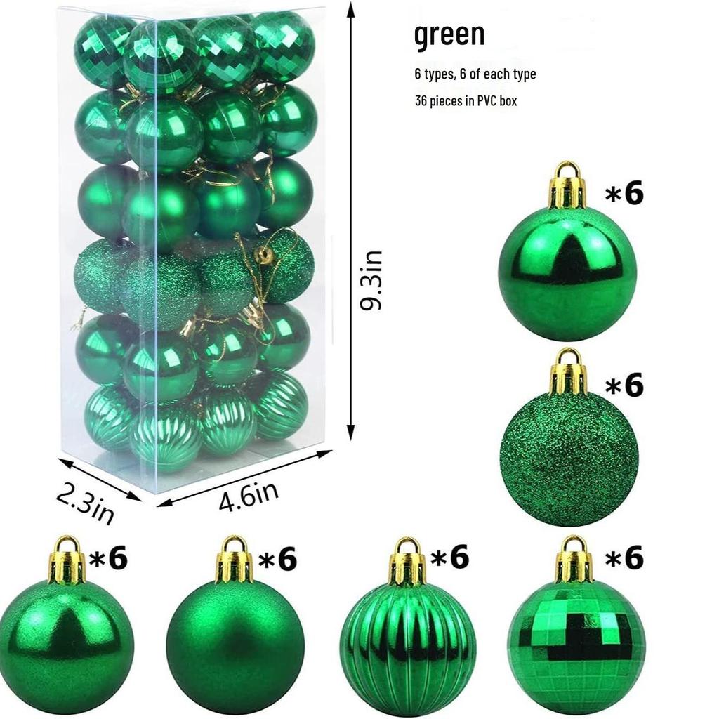 Блестящие 4-сантиметровые подвески в виде рождественских шаров (Упаковка 36 штук)