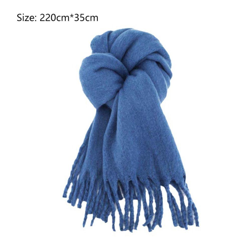 Solid Color Long Tassel Scarves Warm Wrap Shawls Elegant Winter Cashmere Scarf Women