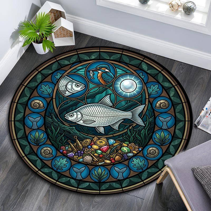 Ocean Life Symbols Round Area Rug Under Office Chairs Bedroom Living Room Home Decor