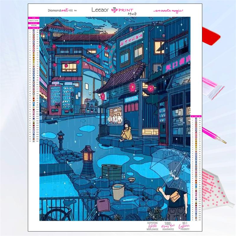 5D Diy Diamond Painting Japanese Anime Building Scene Fantasy Full Rhinestone Mosaic Embroidery Cross Stitch Kit Home Decor Gift