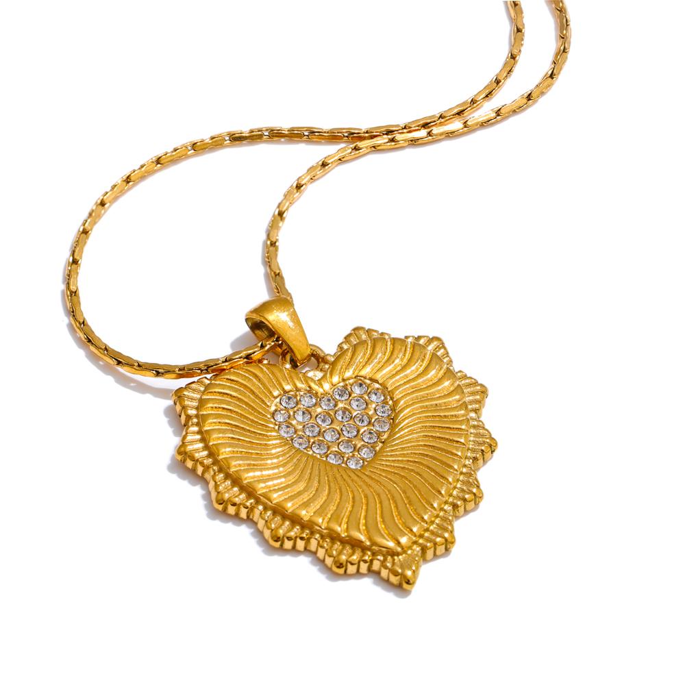 Yhpup Stainless Steel Zircon Heart Gold Color Pendant Necklace Trendy 18K PVD Plated Charm Collar Jewelry Accessories Gift