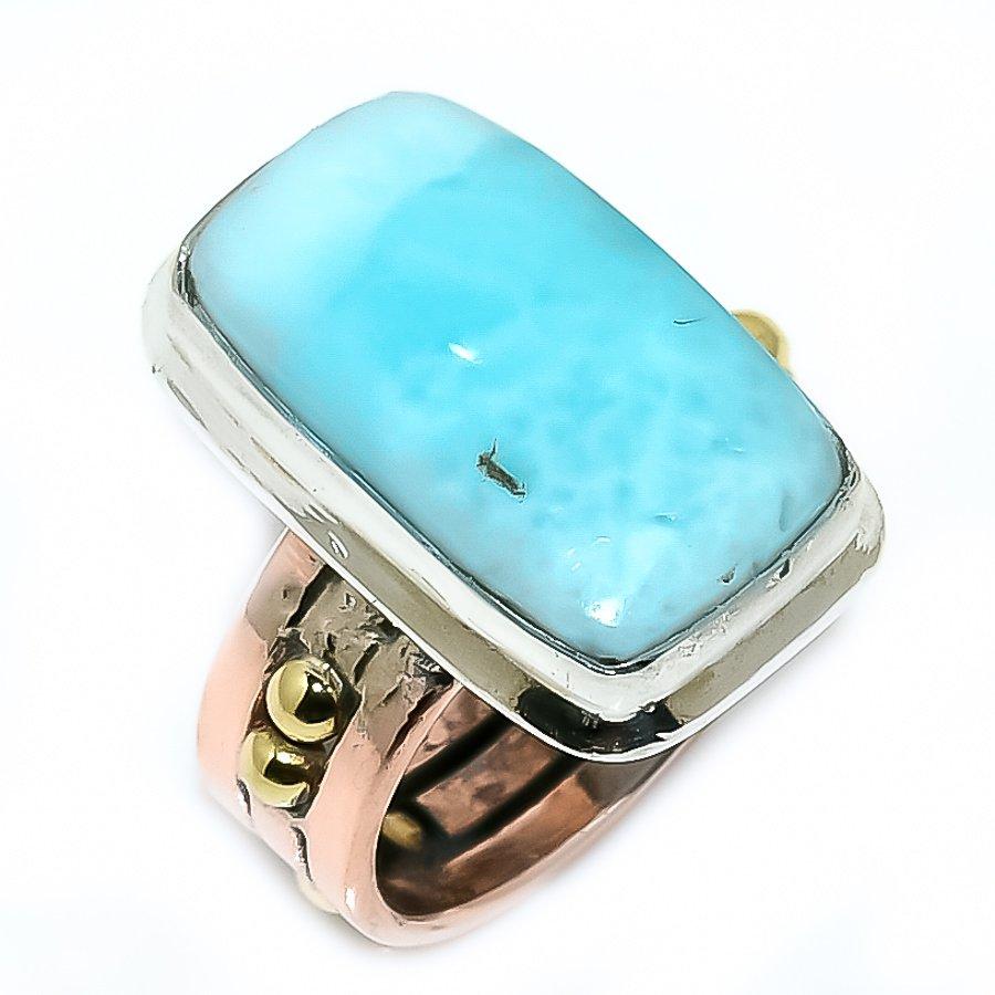 Подарочное кольцо из двухцветного серебра 925 пробы с натуральным ларимаром S.6 l1Q51