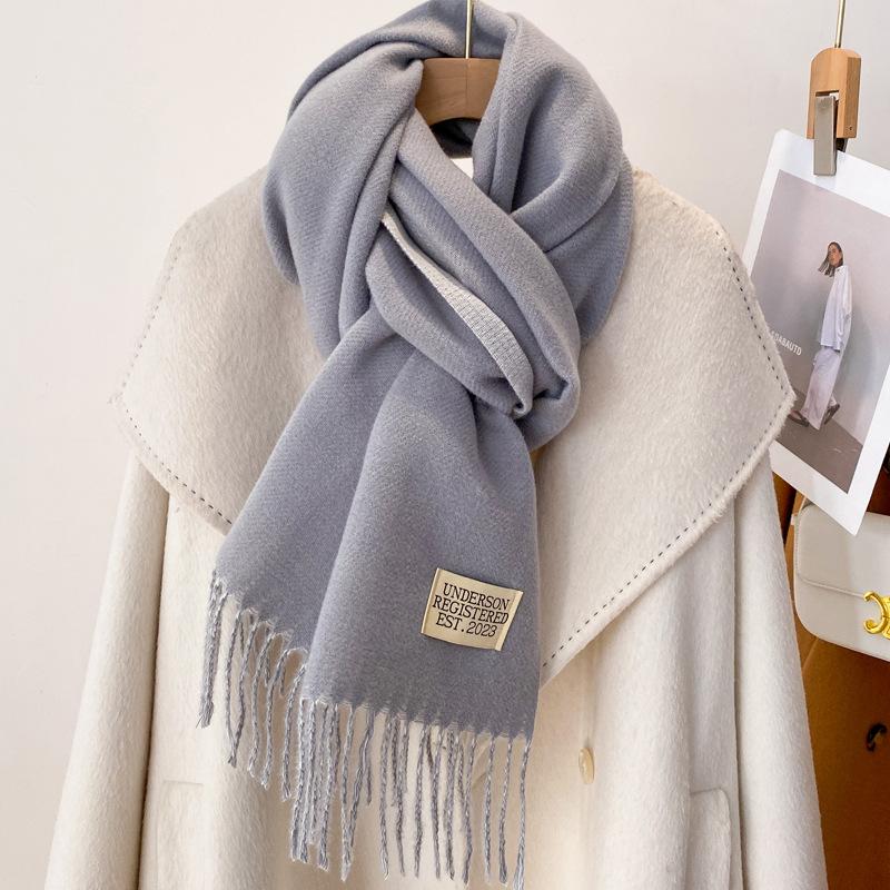 Pink Scarf Women's Winter Shawl Dual-purpose Versatile Imitation Cashmere Solid Color Dual-purpose Thickened Long Double-sided Scarf