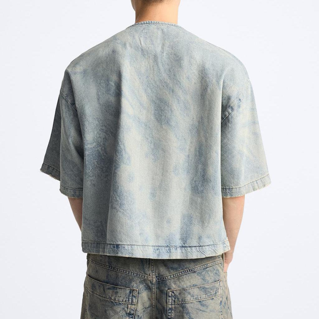Zara Abstract Print Denim Round Neck Short Sleeve T-Shirt Men Tops Blue 6688304-400