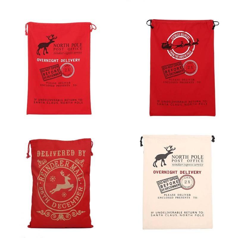 Festive Canvas Gift Bag With Reinforced Drawstring For Holiday Gift Wrap