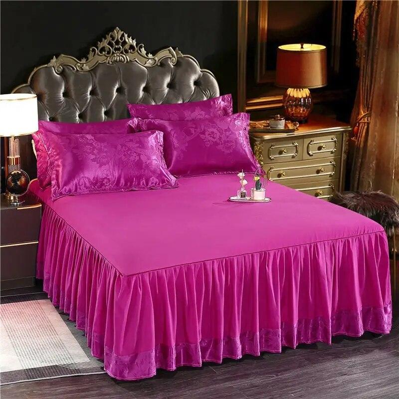 Plush Jacquard Bed Skirt Three-piece Sheet Bed Anti-slip Double Bed Spread Queen King Size Mattress Protective Cover
