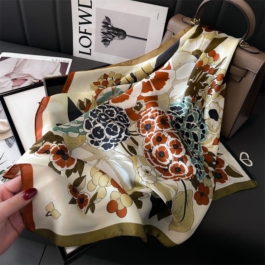 Summer 70Cm Print Square Scarf Checkered Thin Versatile Neckerchief Hair Tie Headscarf Women Wraps Hijabs Luxury Bufandas Poncho