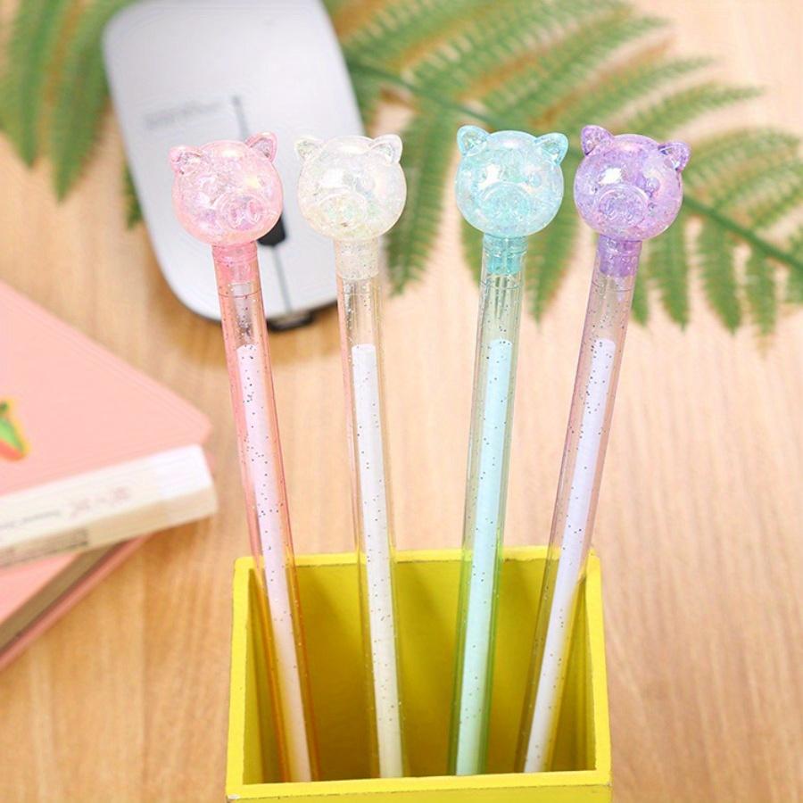 School Season 10pcs 0.5mm Colorful Transparent Rod Gel Pen Creative Stationery Candy Color Cartoon Piglet Pen Exam Black Gel Pen