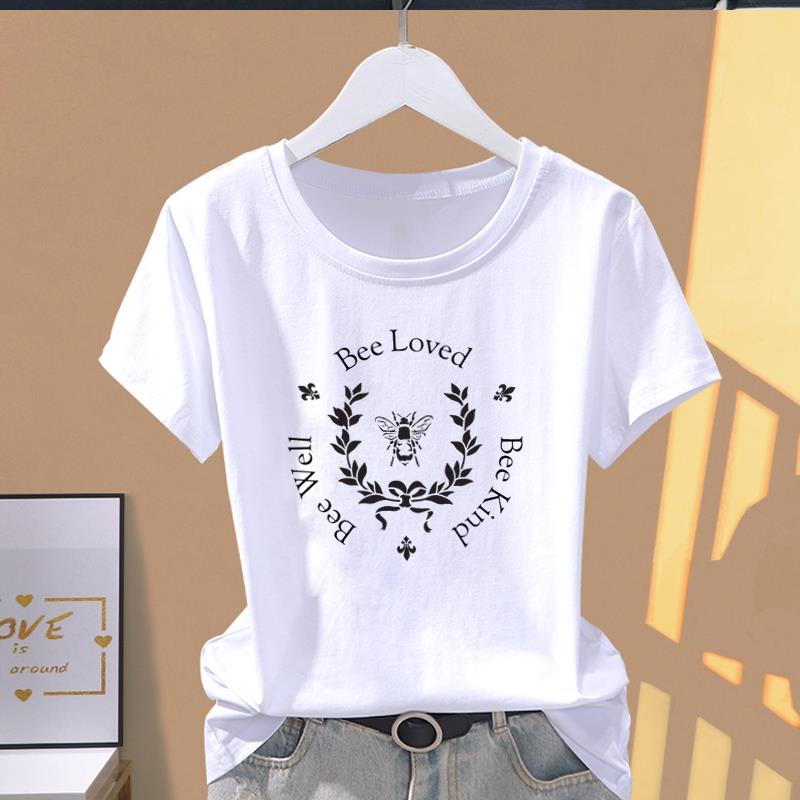 (Азиатский размер) Модный цветочный принт, сладкий тренд, милая футболка с рисунком 90-х годов, женская повседневная футболка, повседневная женская летняя футболка с коротким рукавом