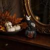 Compact Halloween Desktop Decor Skull Black Cat Pumpkin Figurine, Gothic Statue with Hollow Ribs, Tabletop Figurine Spooky Decoration for Showcase