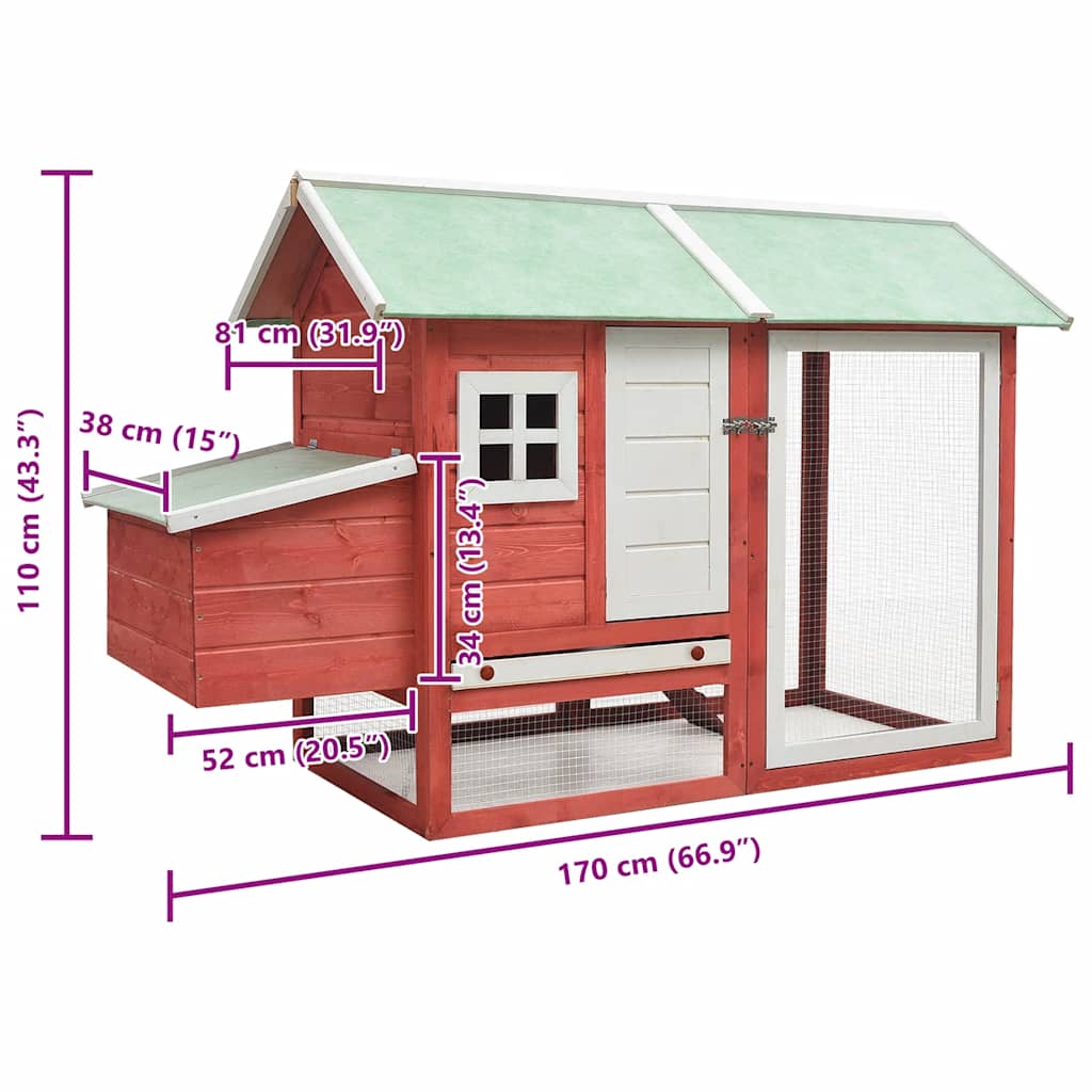 Chicken Coop Red 170 x 81 x 110 cm Solid Pine & Spruce Wood