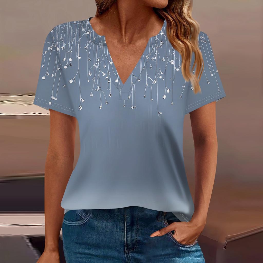 Women's T Shirt Tee Printed Short Sleeve Daily Weekend Fashion Basic V Neck Regular Top