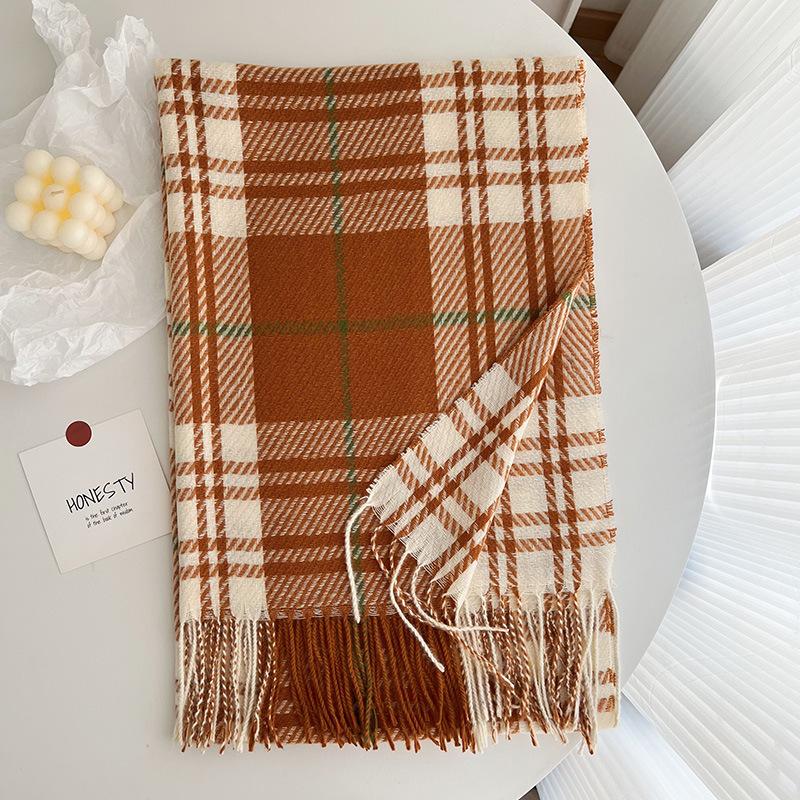 Scarf WomenS Winter Versatile Cashmere Plaid Tassel Thickened Warm Fashion Cold Proof Wind Proof Warm Shawl