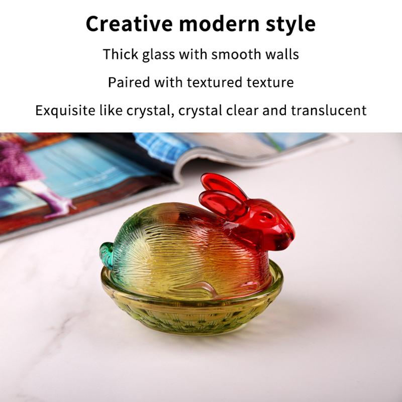 Винтажная стеклянная конфетница-кролик с крышкой, цветные хрустальные банки для конфет с крышкой, забавные банки для конфет для десерта