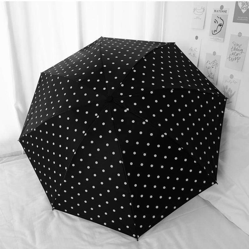 Stylish Polka Dot Auto-Folding Umbrella UPF 50+ Black Coated Sun & Rain Protection Compact Travel Umbrella