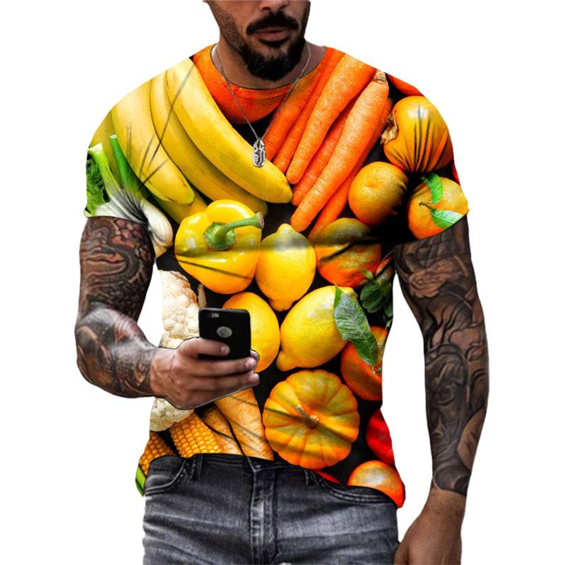 Летние забавные футболки с рисунком овощей и фруктов, мужские модные оригинальные футболки с короткими рукавами с 3D принтом, топы