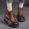 Johnature Короткие сапоги из натуральной кожи с боковыми молниями. Универсальная женская обувь в стиле ретро на толстой подошве.