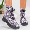 Мода Женская мода Граффити Печатный Ботильоны Платформа Шнуровка Плоский Ботинки Армейские Женские Нескользящие Кожаные Короткие Ботинки Mujer