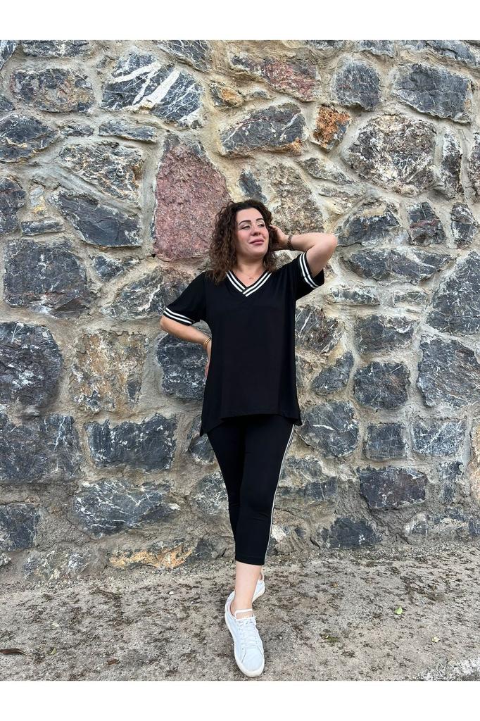 Женский стиль, большой размер, под верхнюю часть команды, полосатые колготки с v-образным вырезом и блузкой, комплект больших размеров