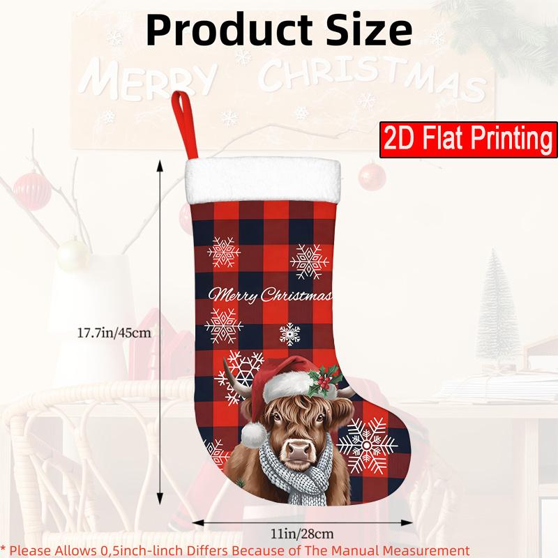Christmas decoration fireplace hanging stocking 1pc Scottish Highland Cow Christmas Stocking Ornament - Red & Black Chec