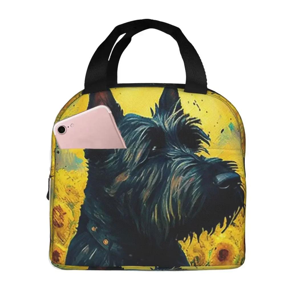 Scottish Terrier Sunflower Painting Adorable Dog Insulated Lunch Bag Cooler Thermal Food Box Tote Portable Lunch Boxes Container