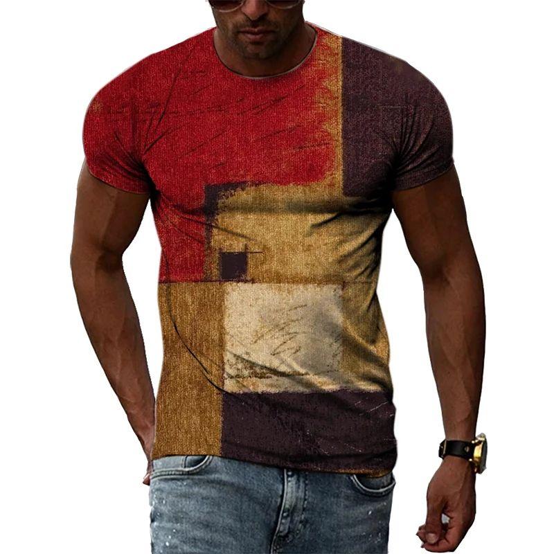 Летняя мужская повседневная модная футболка с нерегулярным узором с 3d принтом и круглым воротником с коротким рукавом, уличная свободная одежда больших размеров, дышащий топ