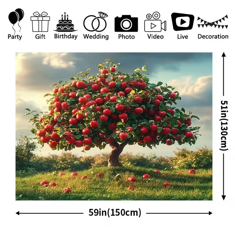 2D Orchard Sunset Apple Tree Tapestry for Farmhouse Kitchen & Living Room Wall Decor