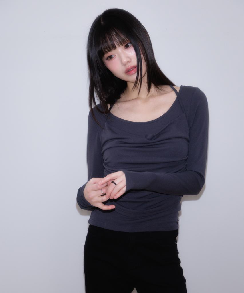 ROSEFRANTZ Drape Layered Halter Long Sleeve [Charcoal]