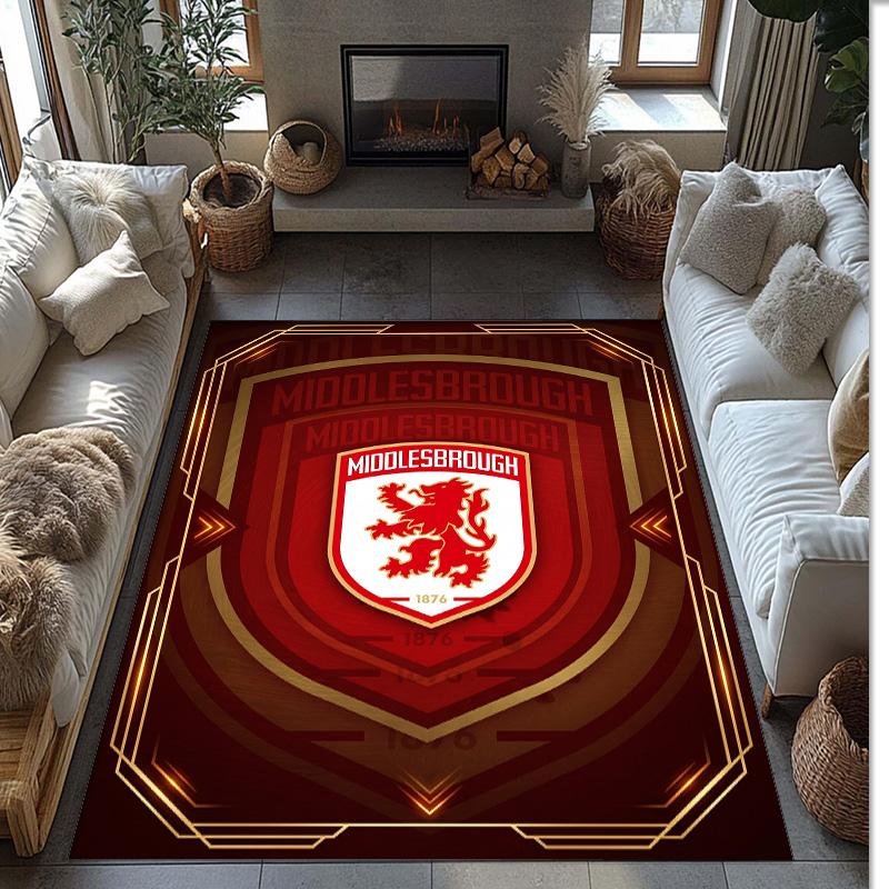 Middlesbrough FC Soccer Football Pattern Soft Area Rug Non Slip Indoor Floor Carpet Sports Decor Mat for Bedroom
