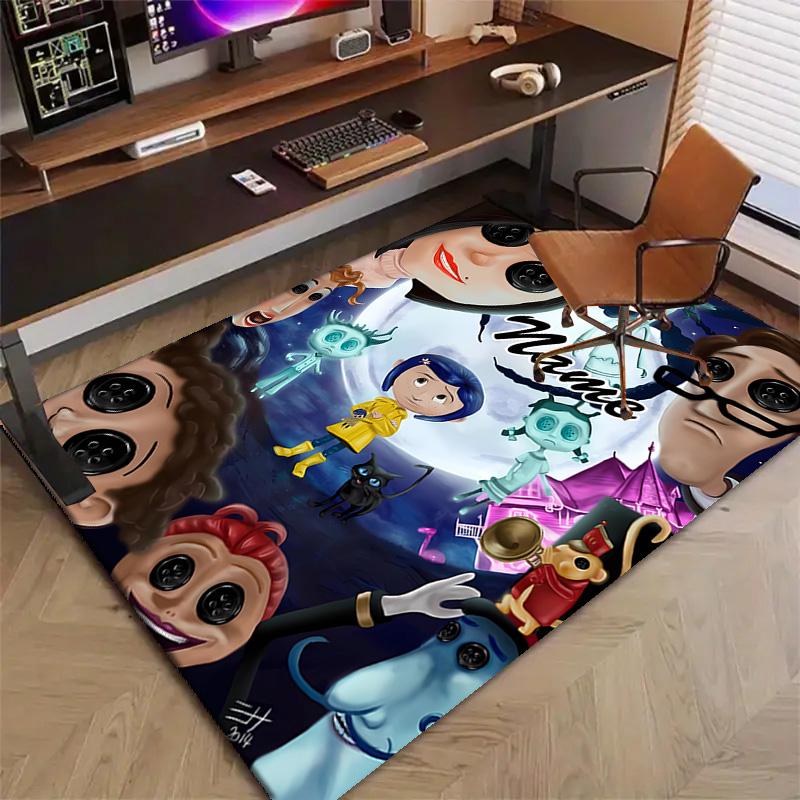 Custom Coraline Mat Personalized Name, Polyester Washable Indoor Entryway Rug, Gift for Christmas, Easter, Thanksgiving Day