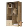 Cat Villa, Indoor Cat House, Chinchilla Cage, with Small Entry and Exit Door (Lockable), Wood-Colored, 90 x 50 x 160 cm, without Cat Litter Box