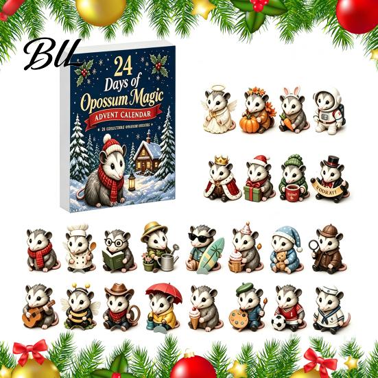 Possum Hanging Ornaments 24 Days Christmas Advent Calendar with 2D Flat Acrylic Pendants, Tree Decor Festive Countdown for Decoration And Holiday